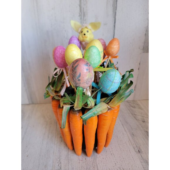 Styrofoam Easter carrot centerpiece rabbit egg glitter vintage unique decor - Picture 2 of 13